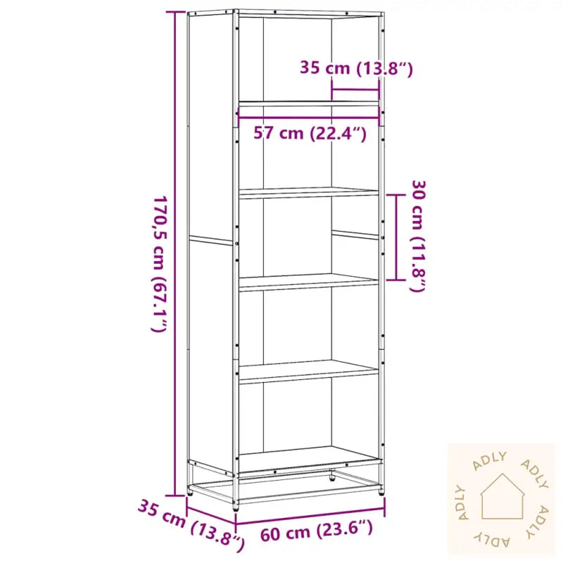 Bokhylle Sonoma Eik 60X35X170,5 Cm Konstruert Tre