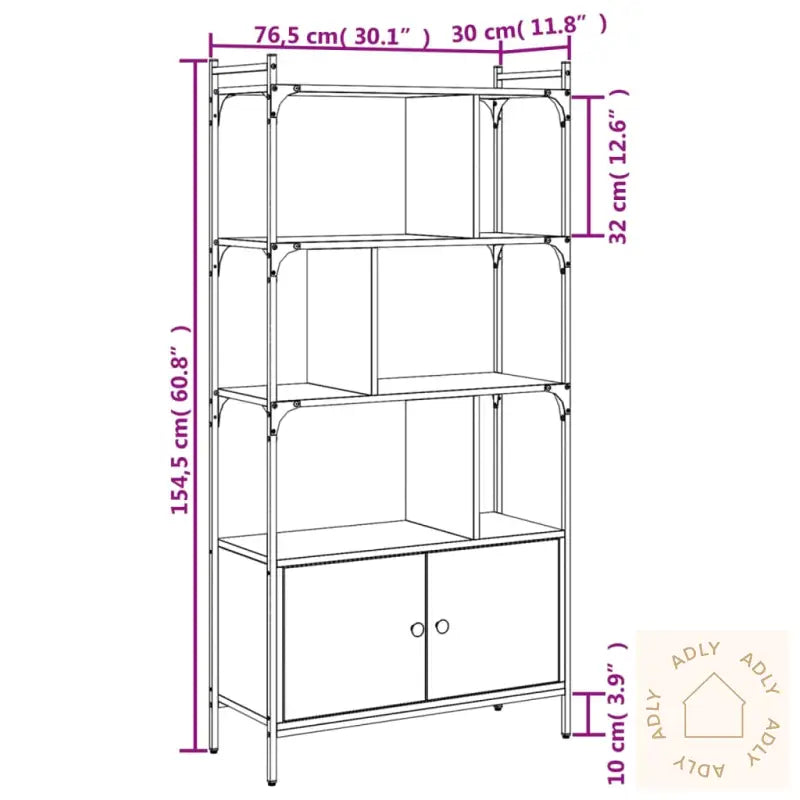 Bokhylle Med Dører Sonoma Eik 76,5X30X154,5 Cm Konstruert Tre