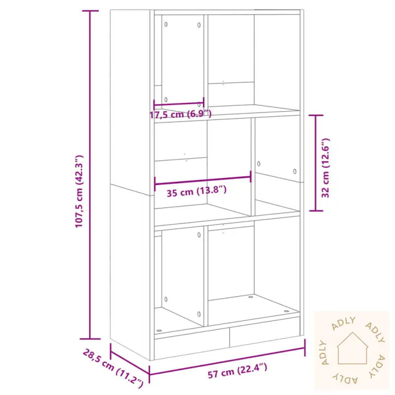 Bokhylle Sonoma Eik 57X28,5X107,5 Cm Konstruert Tre