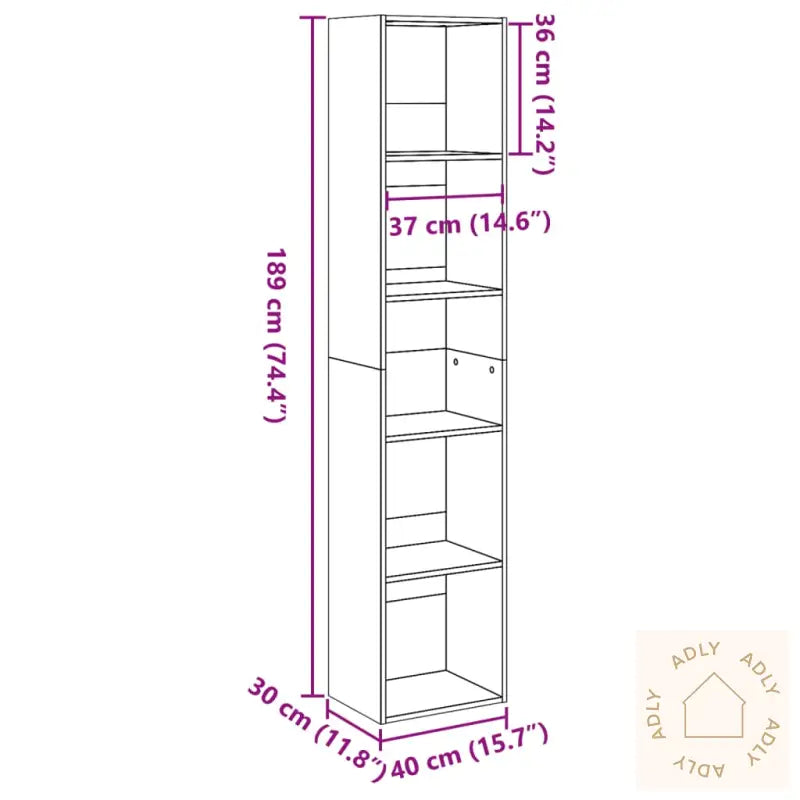 Bokhylle Sonoma Eik 40X30X189 Cm Konstruert Tre