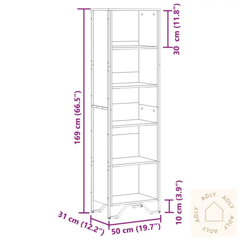 Bokhylle Sonoma Eik 50X31X169 Cm Konstruert Tre