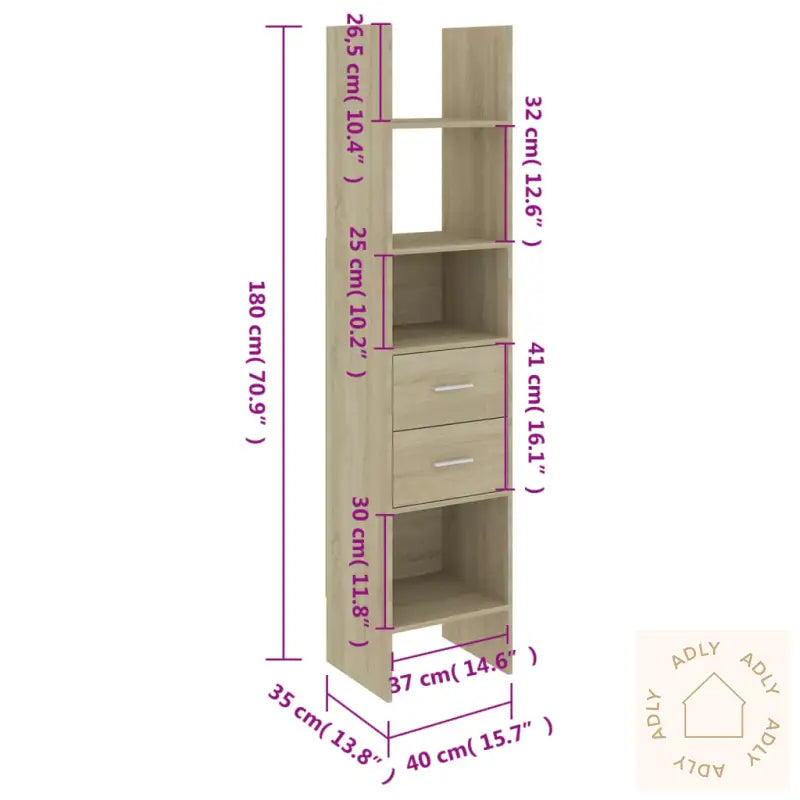 Bokhylle Sonoma Eik 40X35X180 Cm Konstruert Tre