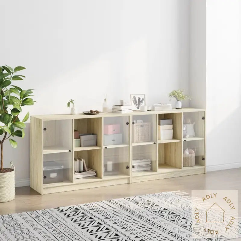 Bokhylle Med Dører Sonoma Eik 204X37X75 Cm Konstruert Tre