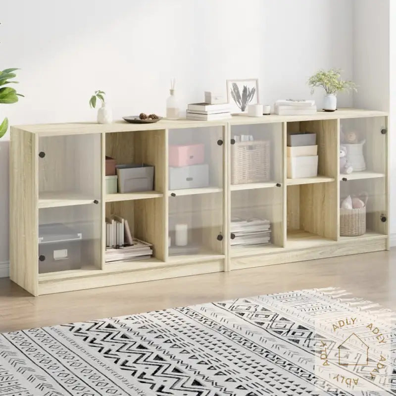 Bokhylle Med Dører Sonoma Eik 204X37X75 Cm Konstruert Tre