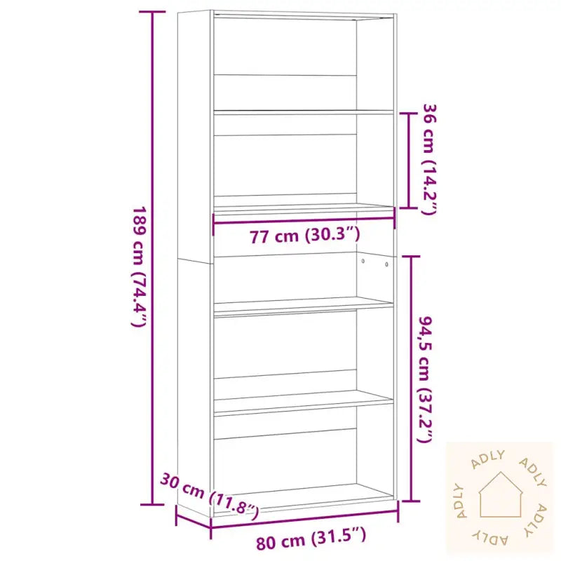 Bokhylle Sonoma Eik 80X30X189 Cm Konstruert Tre