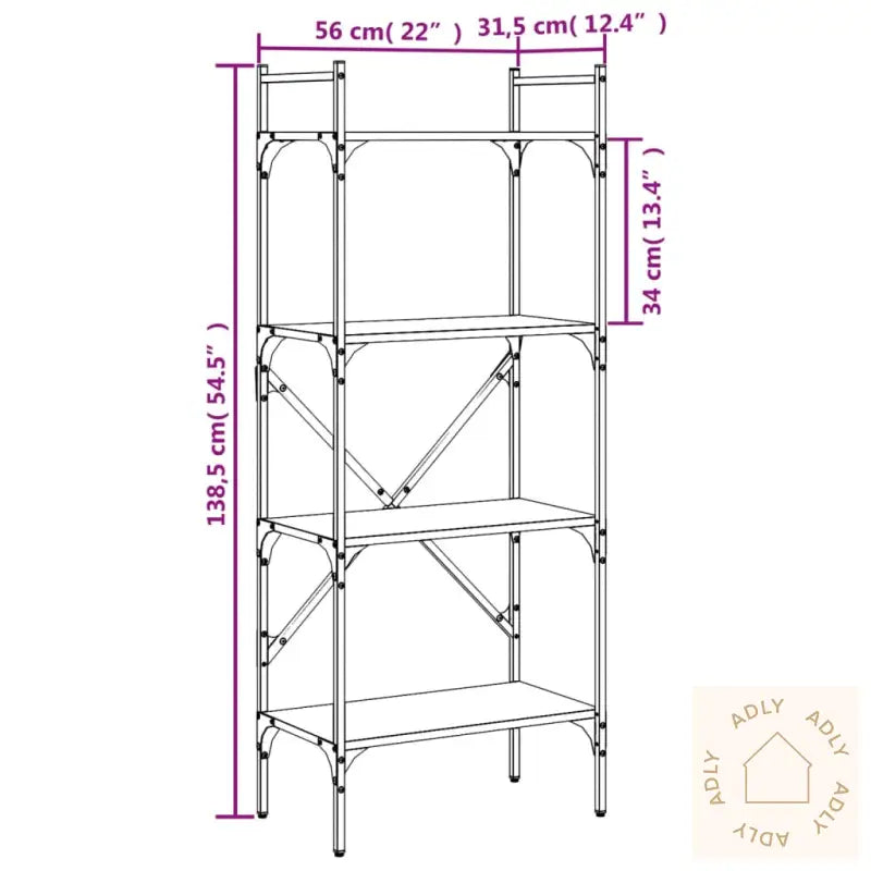 Bokhylle 5 Etasjer Sonoma Eik 56X31,5X138,5 Cm Konstruert Tre