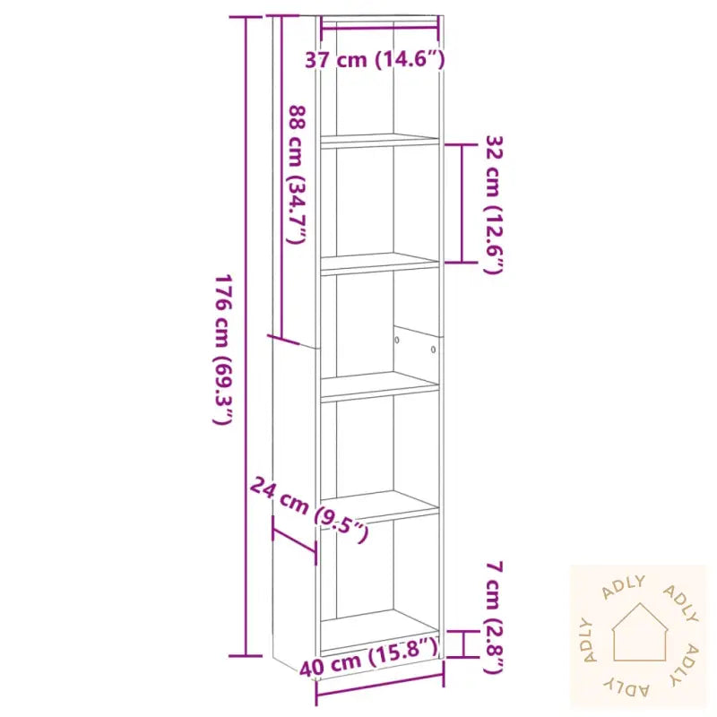 Bokhylle Sonoma Eik 40X24X176 Cm Konstruert Tre
