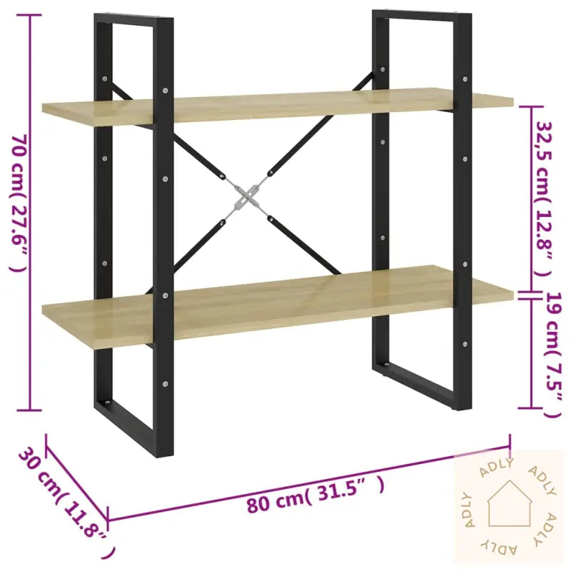 Bokhylle 2 Nivåer Sonoma Eik 80X30X70 Cm Konstruert Tre