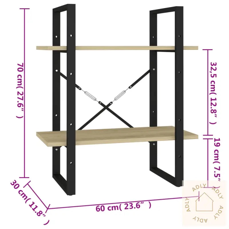 Bokhylle 2 Nivåer Sonoma Eik 60X30X70 Cm Konstruert Tre