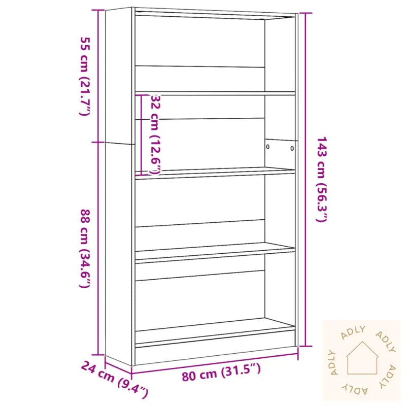 Bokhylle Sonoma Eik 80X24X143 Cm Konstruert Tre