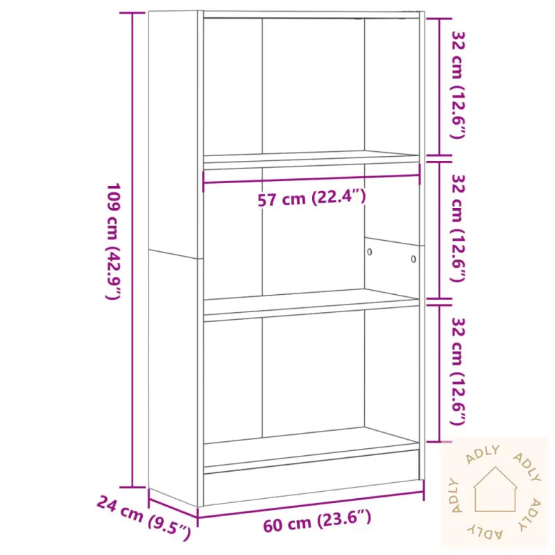 Bokhylle Sonoma Eik 60X24X109 Cm Konstruert Tre