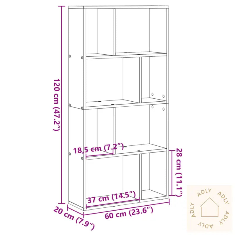 Bokhylle Sonoma Eik 60X20X120 Cm Konstruert Tre