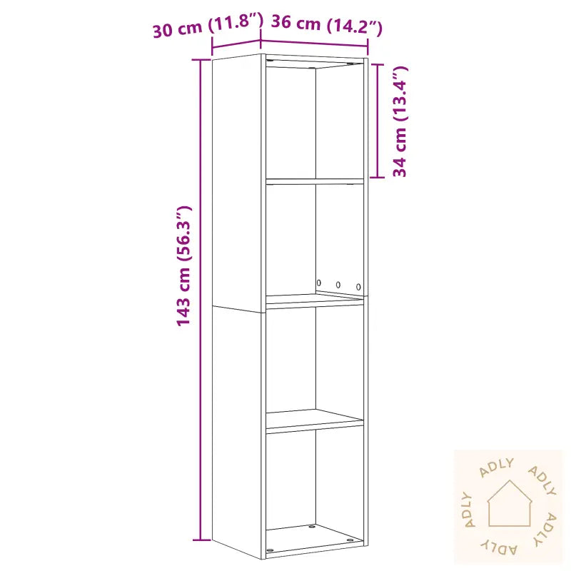 Bokhylle Svart Eik 36X30X143 Cm Konstruert Tre