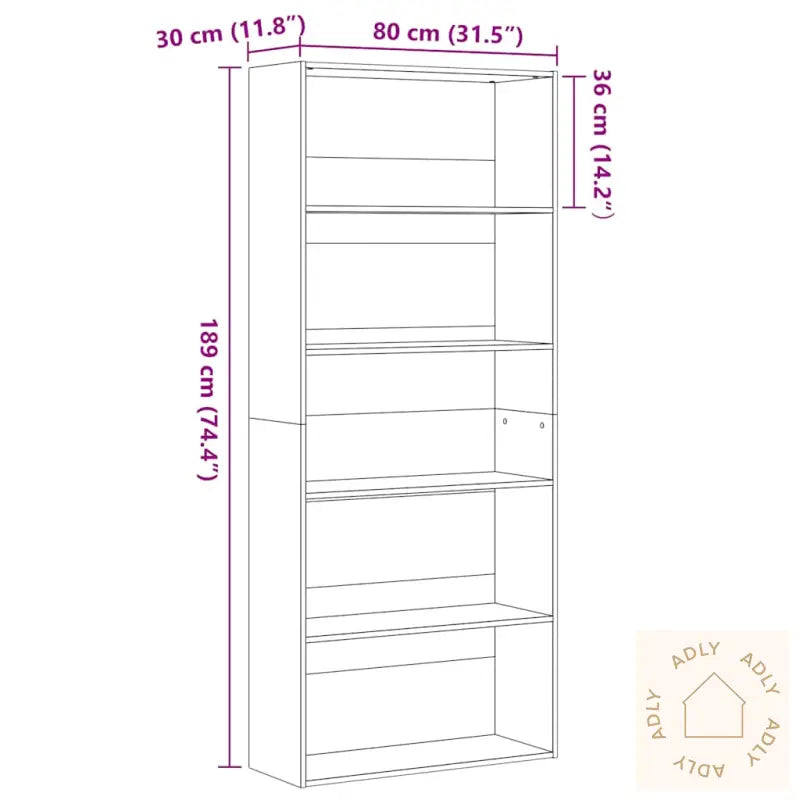Bokskap Svart Eik 80X30X189 Cm Konstruert Tre
