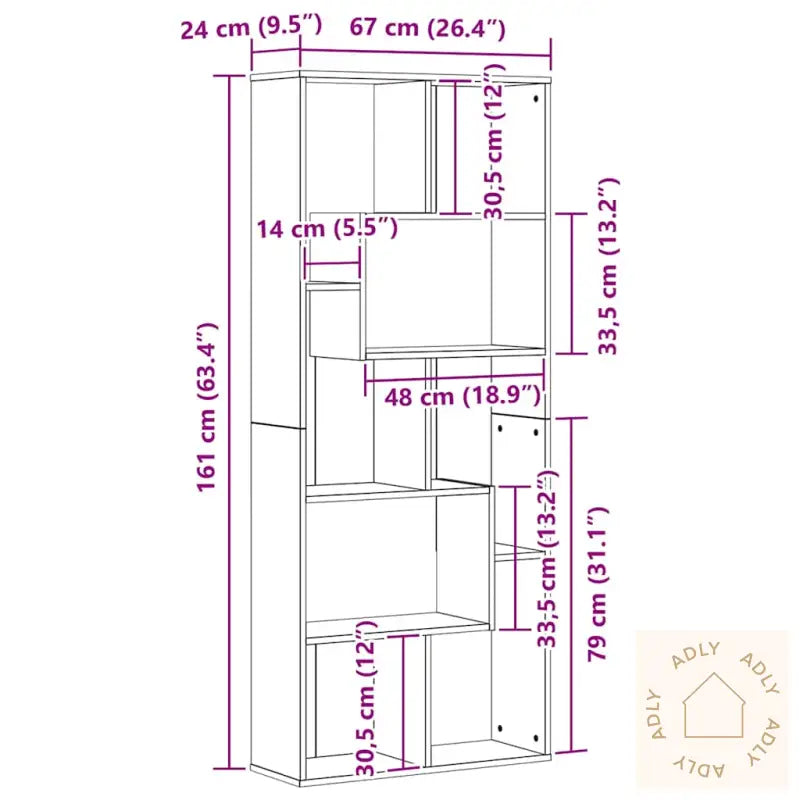 Bokhylle Svart Eik 67X24X161 Cm Konstruert Tre