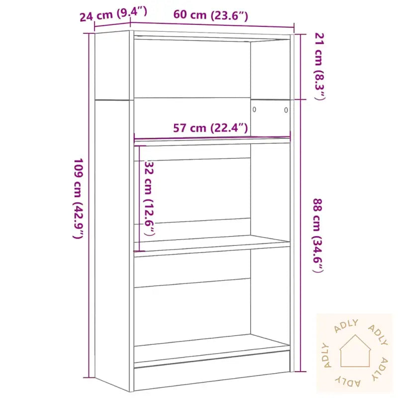 Bokhylle Svart Eik 60X24X109 Cm Konstruert Tre