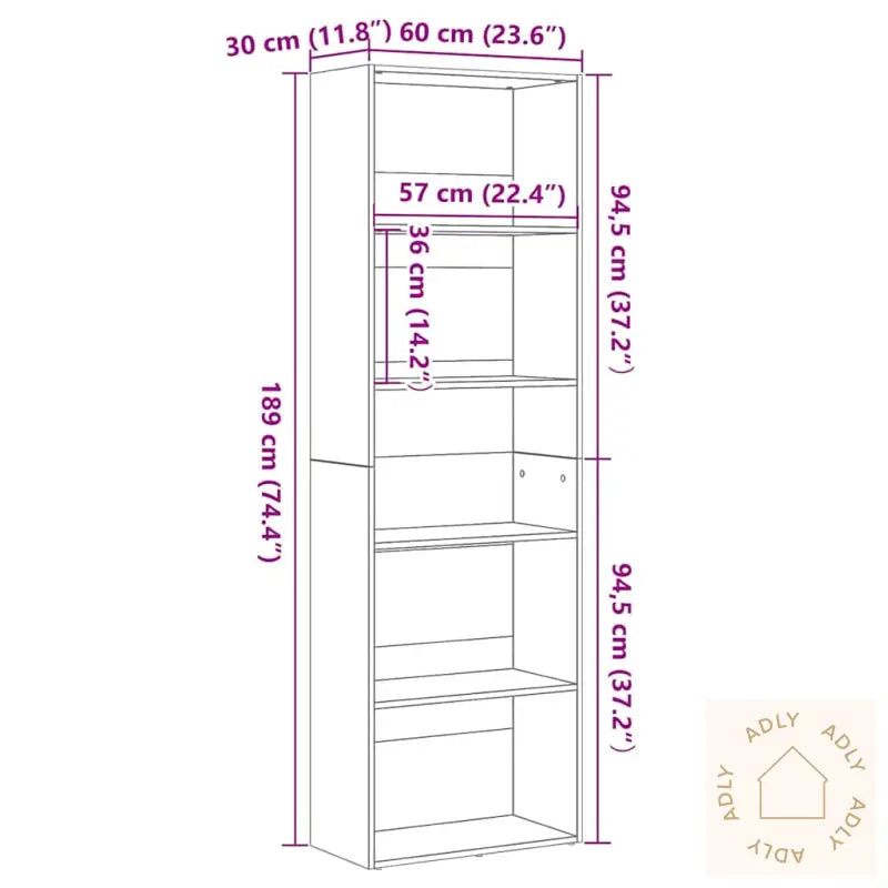 Bokhylle Svart Eik 60X30X189 Cm Konstruert Tre