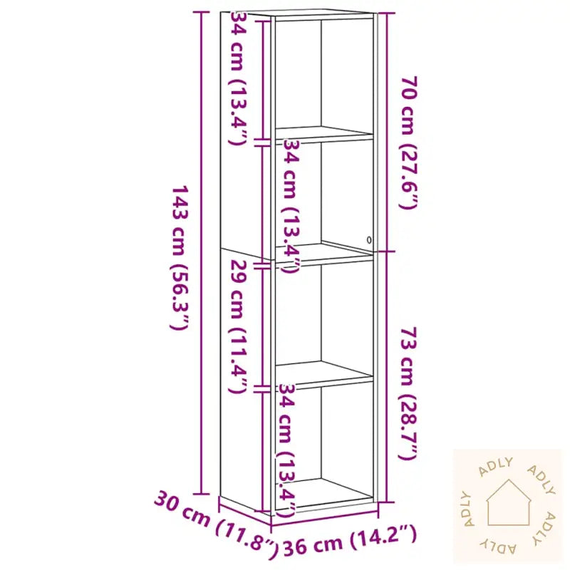 Bokhylle Svart Eik 36X30X143 Cm Konstruert Tre