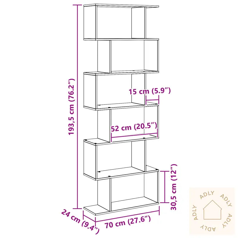 Bokskap I Svart Eik - 70 X 24 X 193,5 Cm, Konstruert Tre