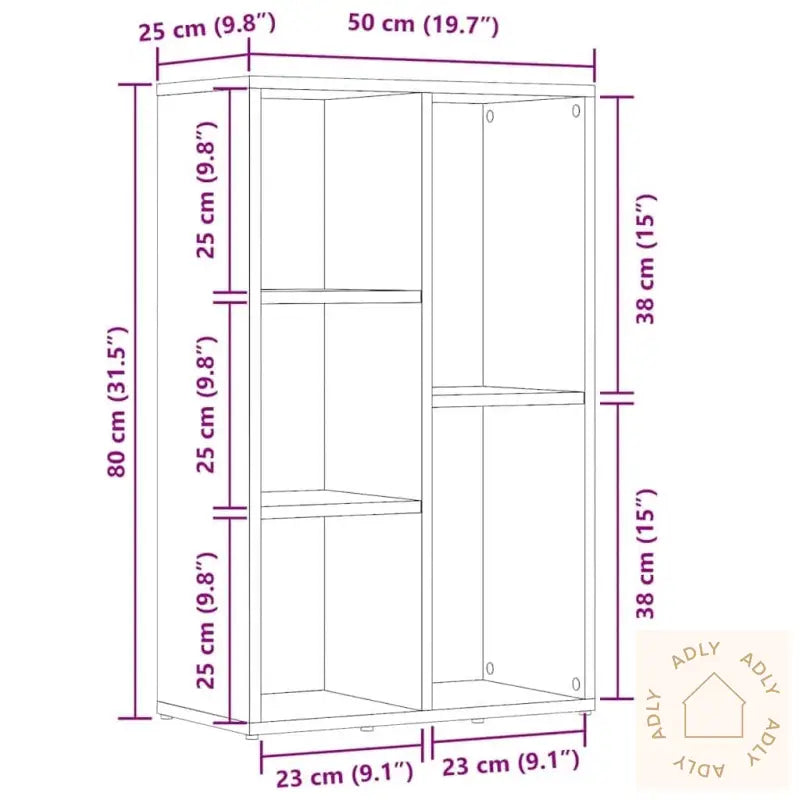 Bokhylle Svart Eik 50X25X80 Cm Konstruert Tre