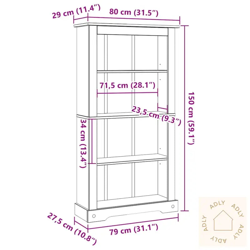 Bokhylle Med 4 Hyller Meksikansk Corona-Stil Furu 80X29X150 Cm