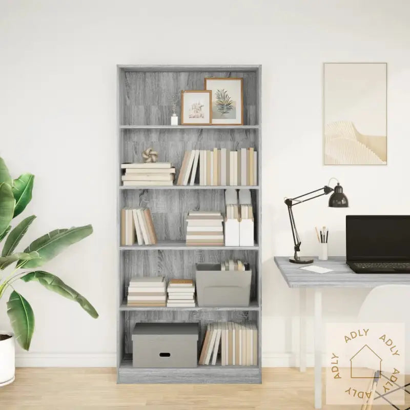 Bokhylle Grå Sonoma 80X24X176 Cm Konstruert Tre