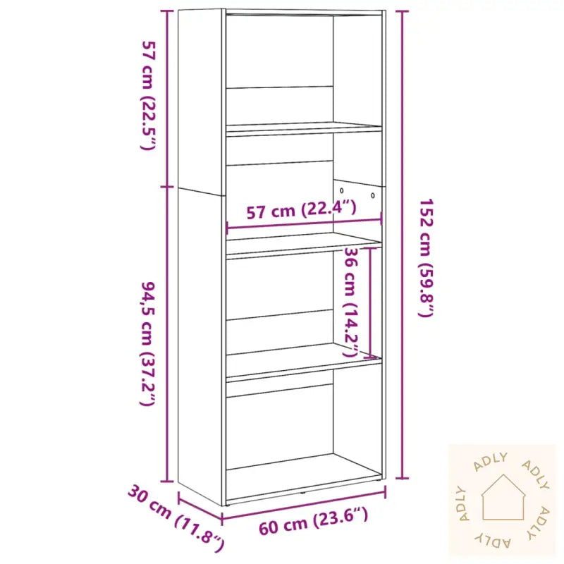 Bokhylle Grå Sonoma 60X30X152 Cm Konstruert Tre