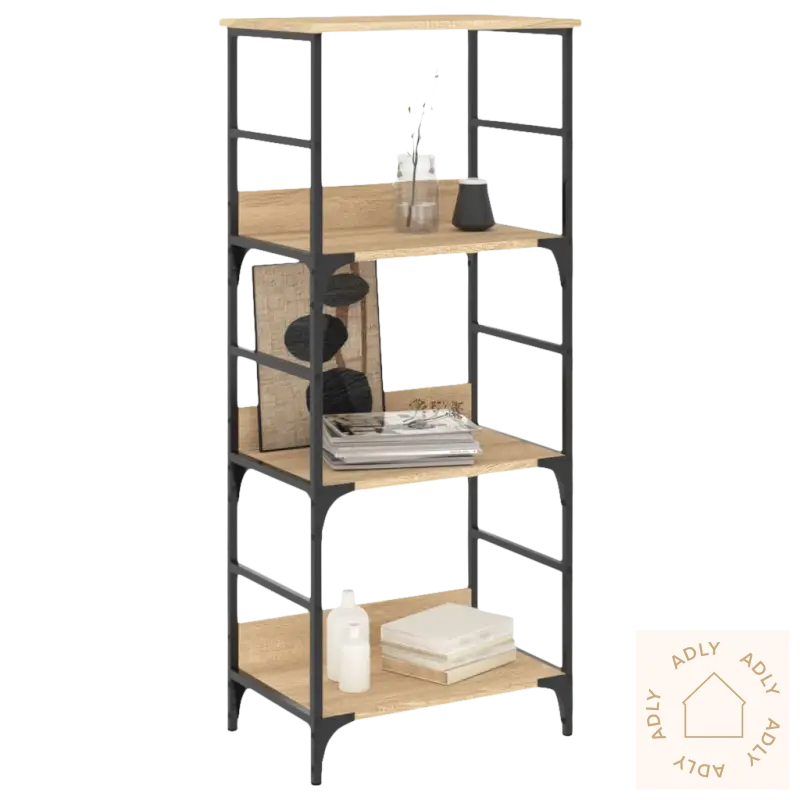 Bokhylle i sonoma eik med moderne industriell stil og hevede kanter