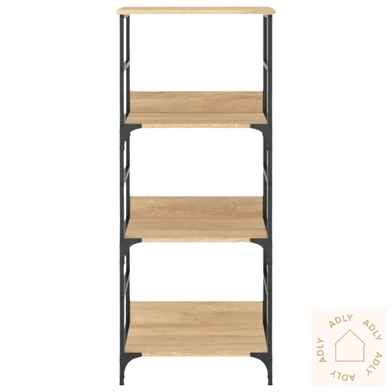Bokhylle i sonoma eik med hevede kanter og industriell stil, fire-shelf design