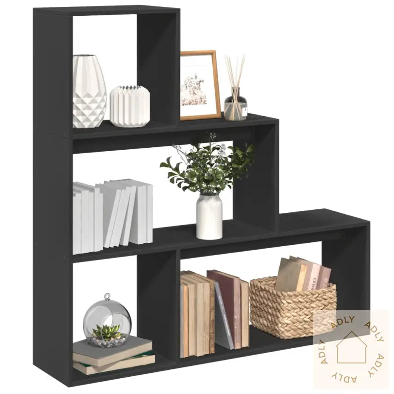 Romdeler Bokhylle 3 Etasjer Svart 123X29X123 Cm Konstruert Tre