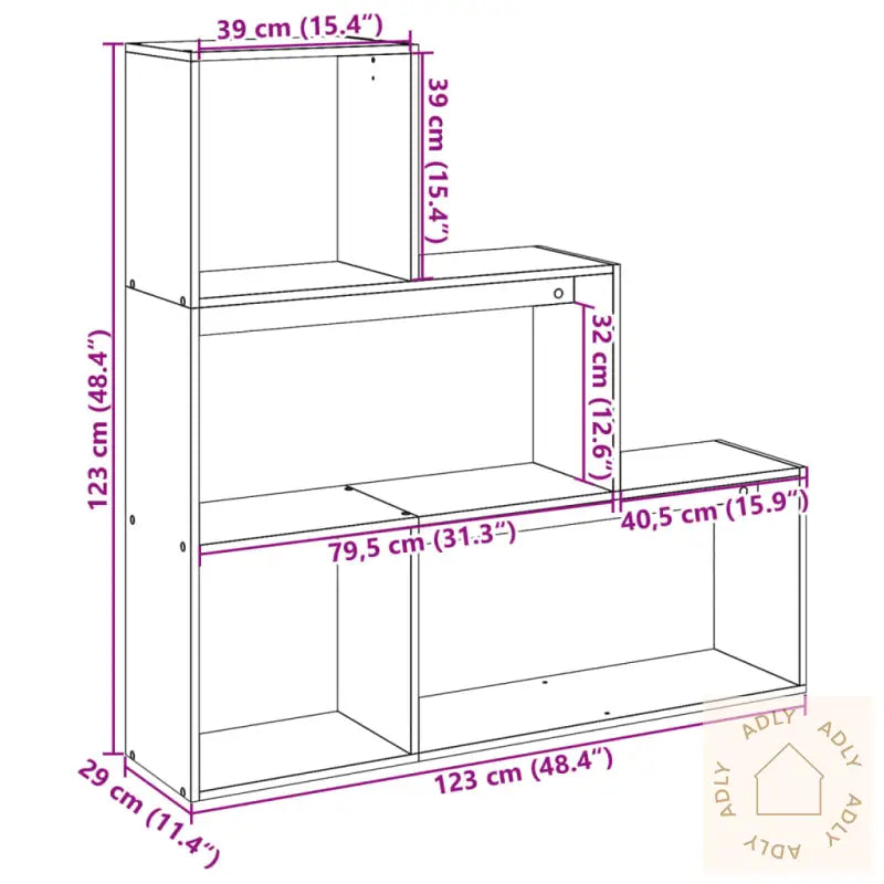 Romdeler Bokhylle 3 Etasjer Svart 123X29X123 Cm Konstruert Tre