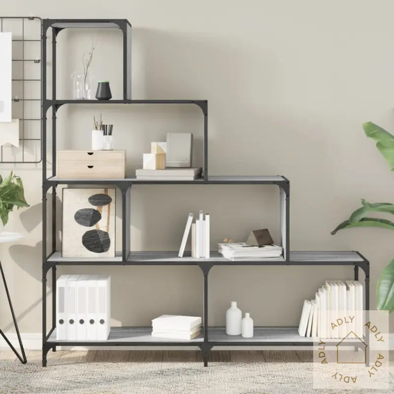 Bokhylle 4 Etasjer Grå Sonoma 139X33,5X149 Cm Konstruert Tre