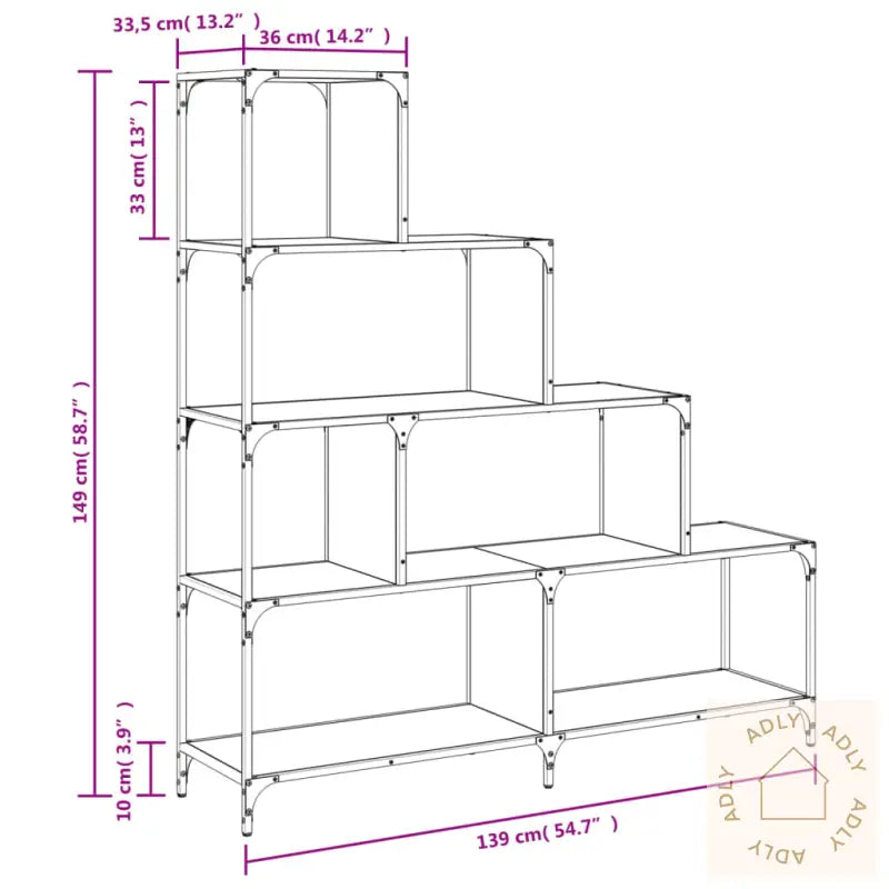 Bokhylle 4 Etasjer Grå Sonoma 139X33,5X149 Cm Konstruert Tre