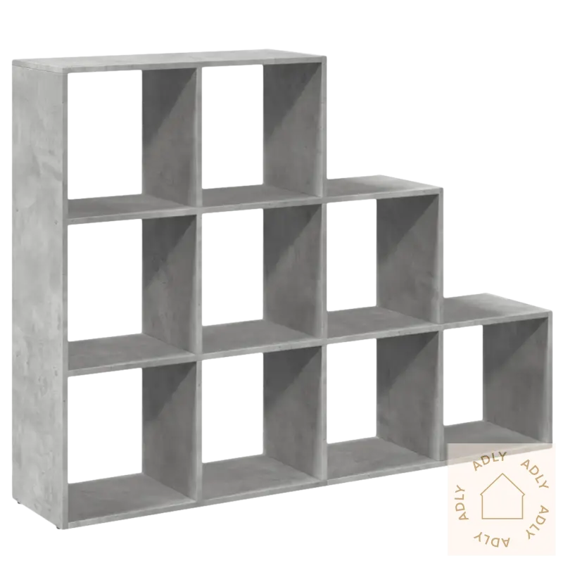 Gray stepped cube shelving unit med kubeformede rom for smart oppbevaring hjemme