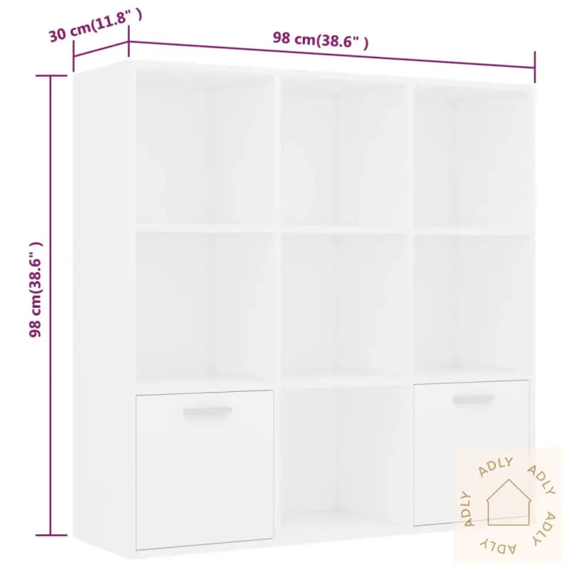Bokhylle Hvit 98X30X98 Cm Konstruert Tre
