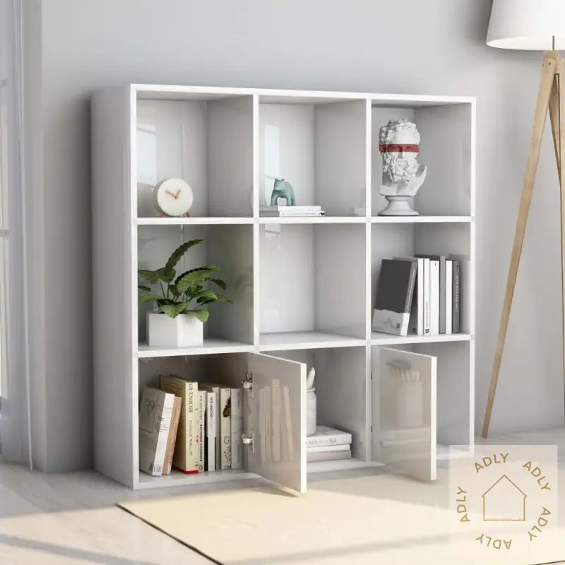 Bokhylle Høyglans Hvit 98X30X98 Cm Konstruert Tre