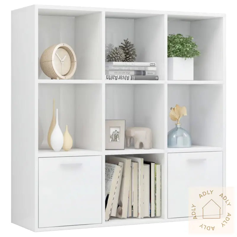 Bokhylle Høyglans Hvit 98X30X98 Cm Konstruert Tre
