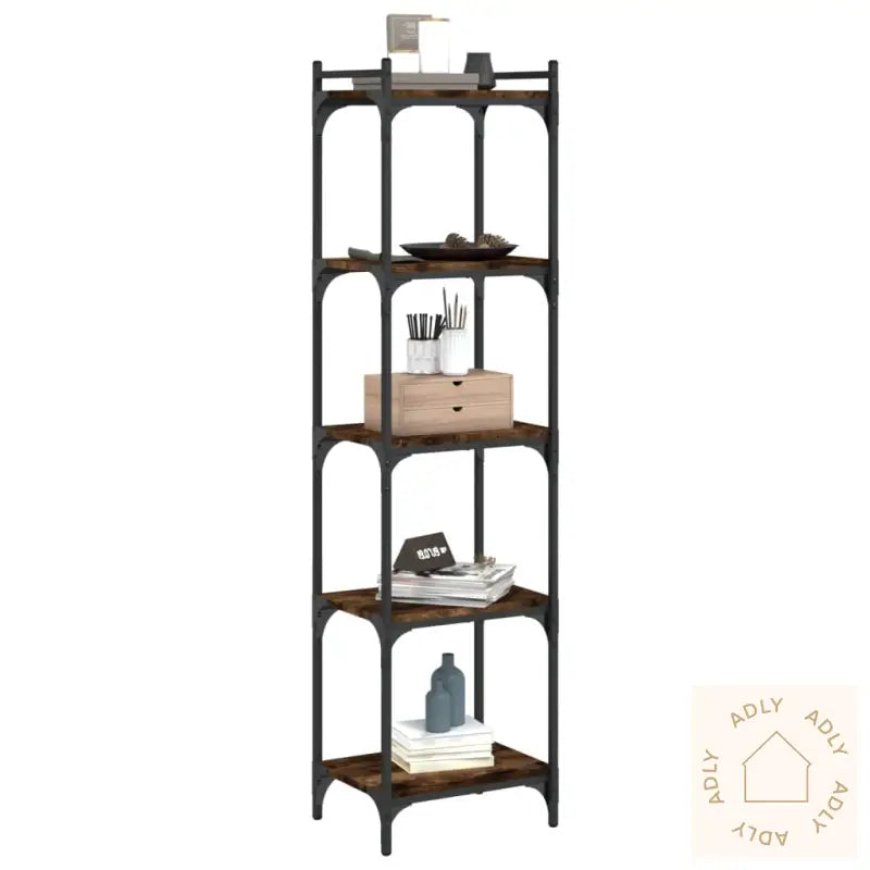 Bokhylle 5 Etasjer Røkt Eik 40X30X154 Cm Konstruert Tre