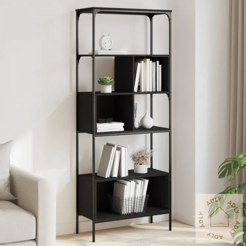 Bokhylle 5 Etasjer Svart 76X33X188,5 Cm Konstruert Tre
