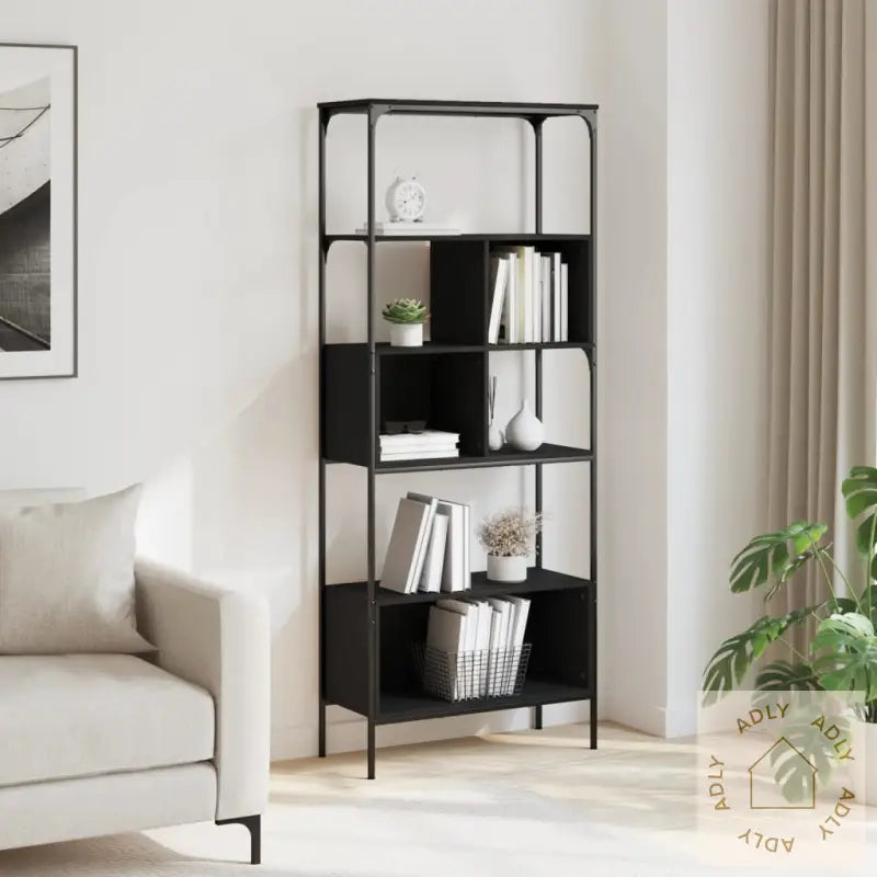 Bokhylle 5 Etasjer Svart 76X33X188,5 Cm Konstruert Tre