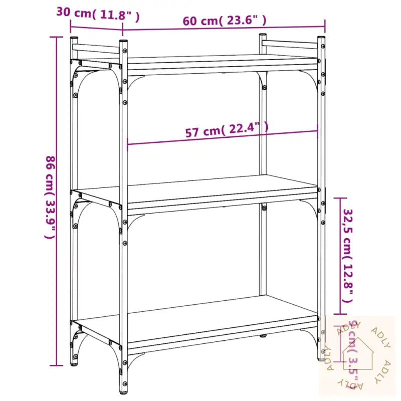 Bokhylle 3 Etasjer Svart 60X30X86 Cm Konstruert Tre