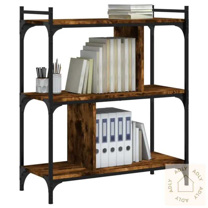 Bokhylle 3 Etasjer Røkt Eik 76X32X88 Cm Konstruert Tre