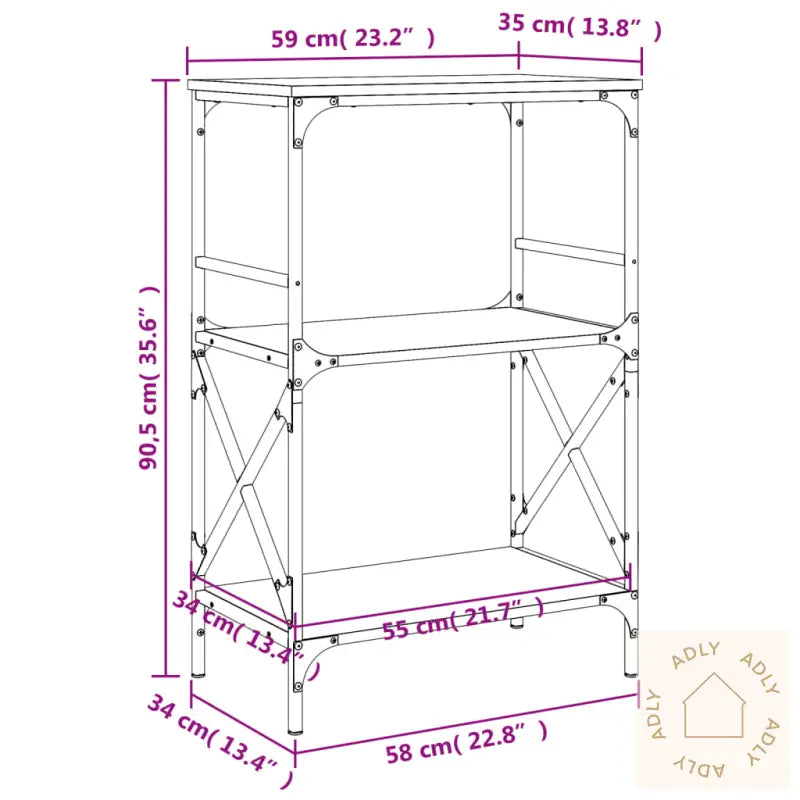 Bokhylle 3 Etasjer Brun Eik 59X35X90,5 Cm Konstruert Tre