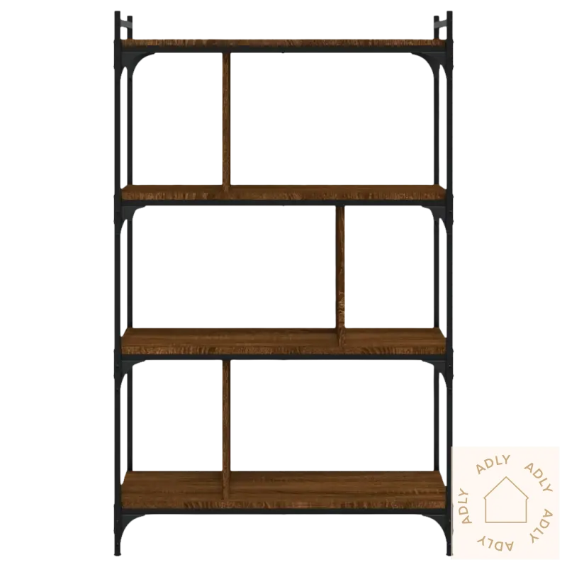 Sjarmerende fire-etasjers bokhylle i brun eik med justerbare føtter og slitesterkt materiale