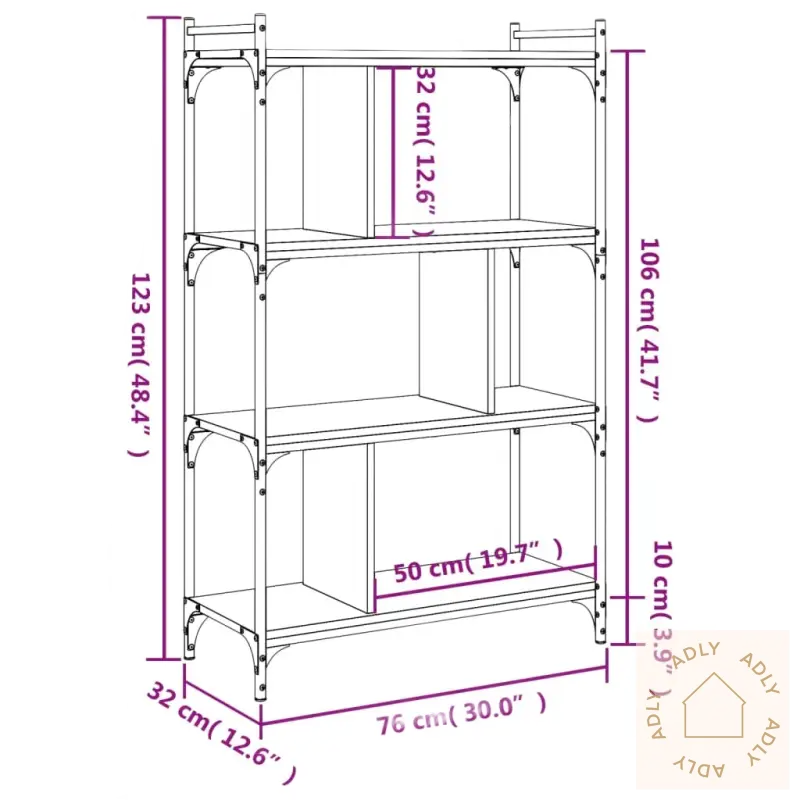 Bokhylle i brun eik med slitesterkt materiale og justerbare føtter, tre-nivå