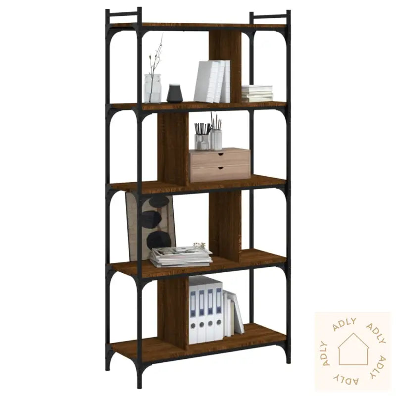 Bokhylle 5 Etasjer Brun Eik 76X32X158 Cm Konstruert Tre