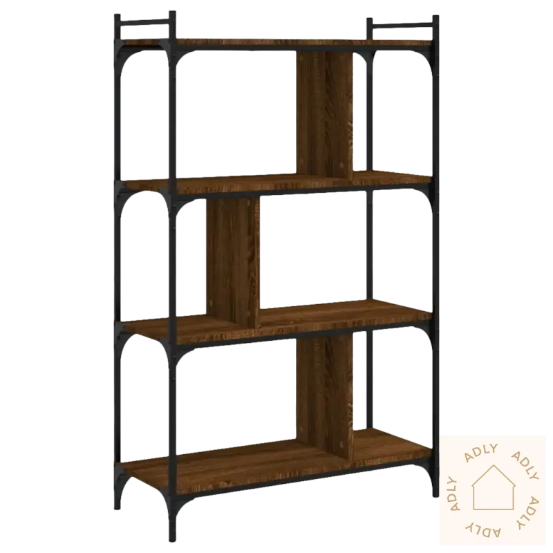 Bokhylle i brun eik med slitesterkt materiale og justerbare føtter