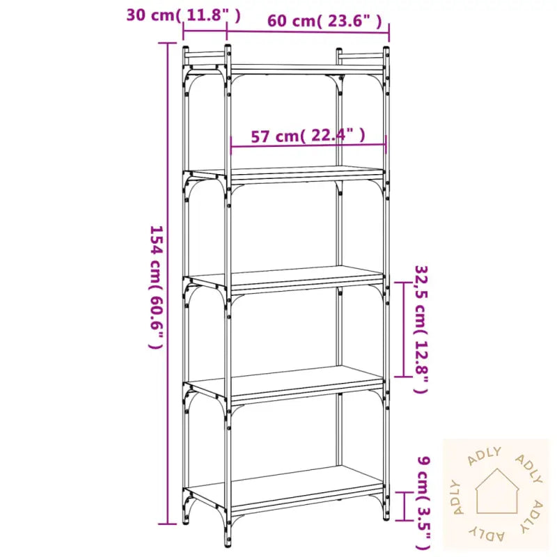 Bokhylle 5 Etasjer Sonoma Eik 60X30X154 Cm Konstruert Tre