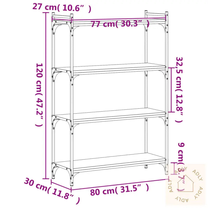 Bokhylle 4 Etasjer Sonoma Eik 80X30X120 Cm Konstruert Tre