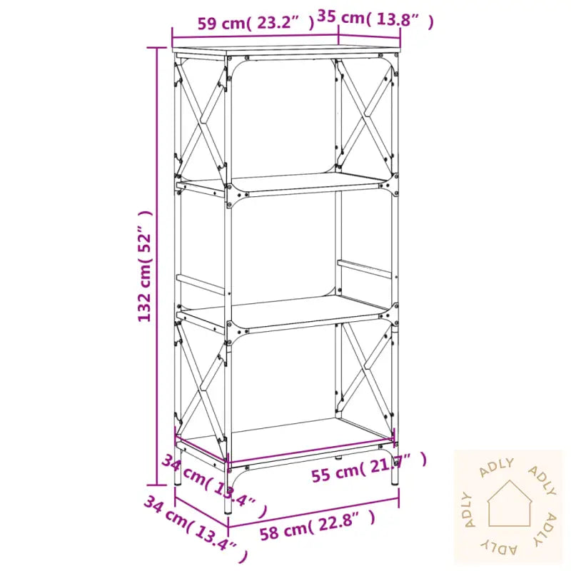 Bokhylle 4 Etasjer Sonoma Eik 59X35X132 Cm Konstruert Tre